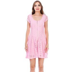 VO Small Girly Lacey Lined Pink  Zip Front Eyelet Mini Garden Party Dress